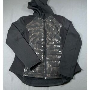 Fila Sport Womens Black Camo Quilted Hybrid Full Zip Hooded Jacket Size M